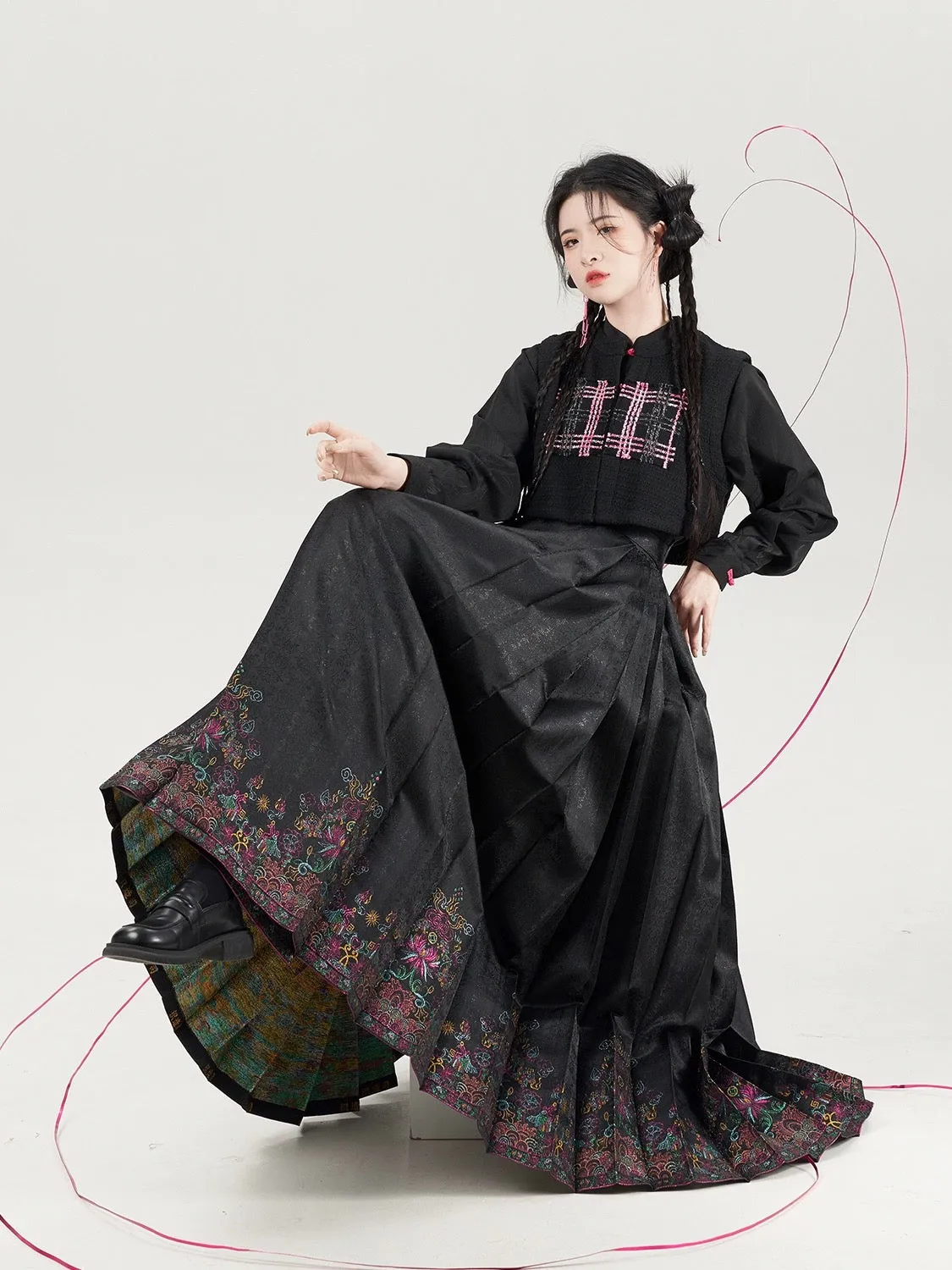 Blooming Rose Ming Style Mamian Skirt Hanfu