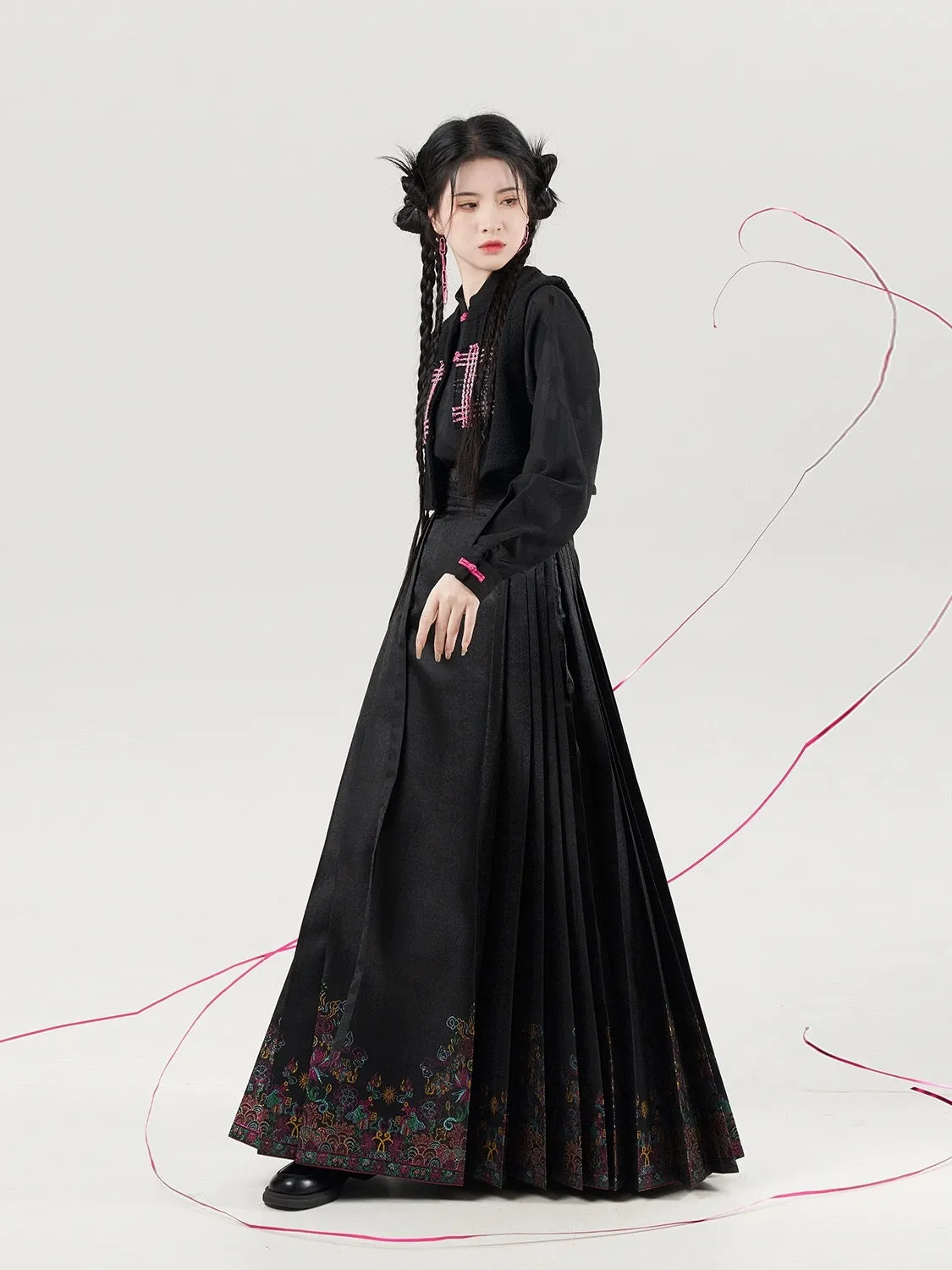 Blooming Rose Ming Style Mamian Skirt Hanfu