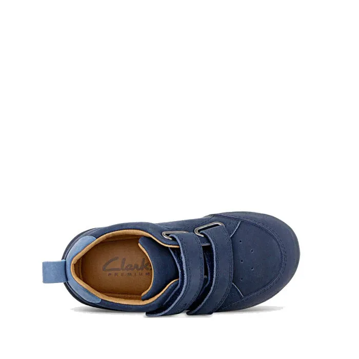 Clarks Toddlers Melvin Leather Sneaker Shoe Navy D Narrow Width