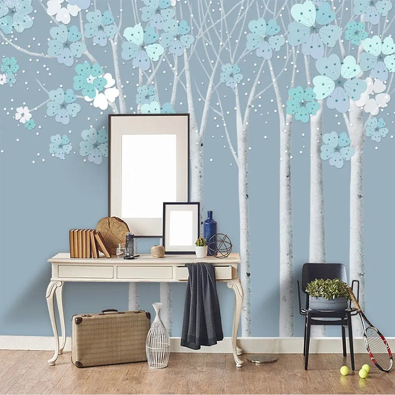 Custom Size Wallpaper Mural Cherry Tree Retro Fresco (㎡)