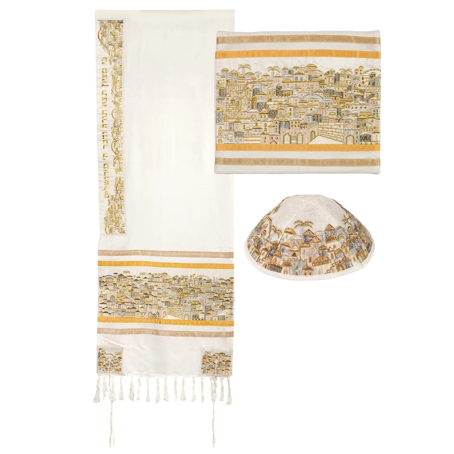 Embroidered Jerusalem Tallit Gold