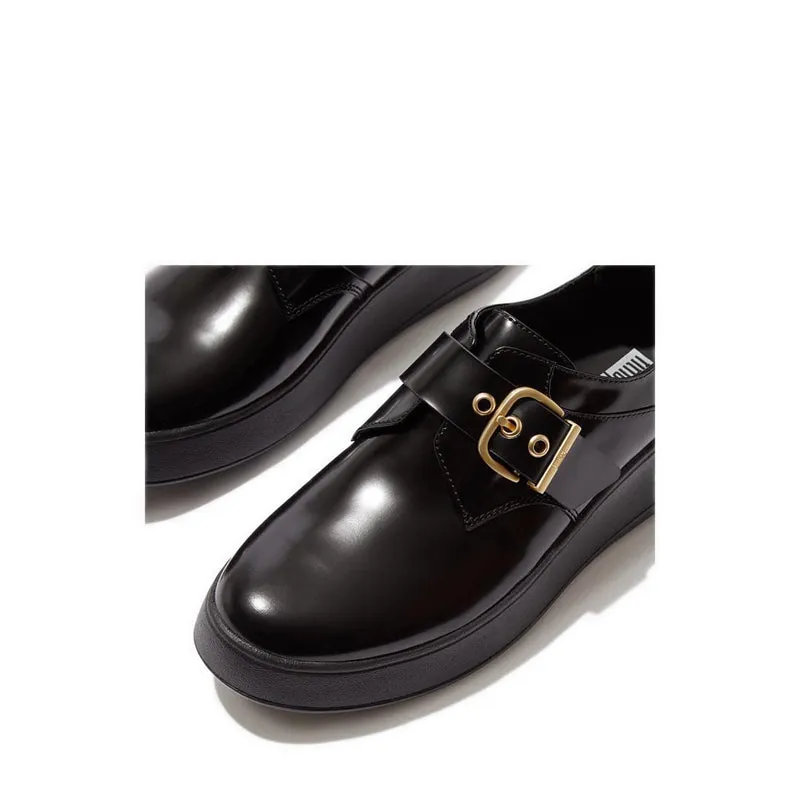 F-Mode Box-Leather Flatform Monk Strap Shoes