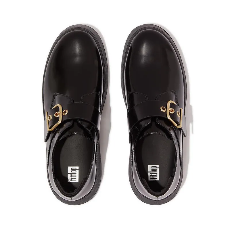 F-Mode Box-Leather Flatform Monk Strap Shoes