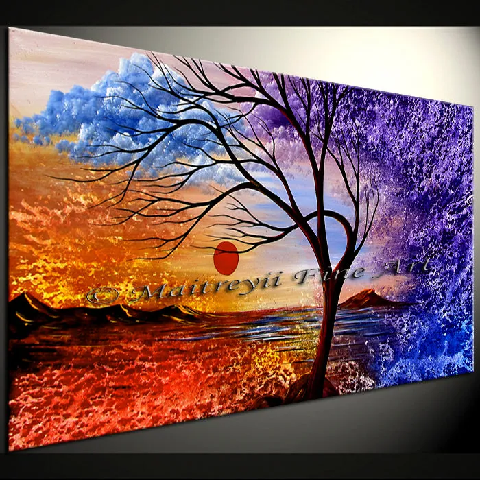 Large Landscape artwork Oil Painting on Canvas - Modern Wall Blissful Sunrise 4