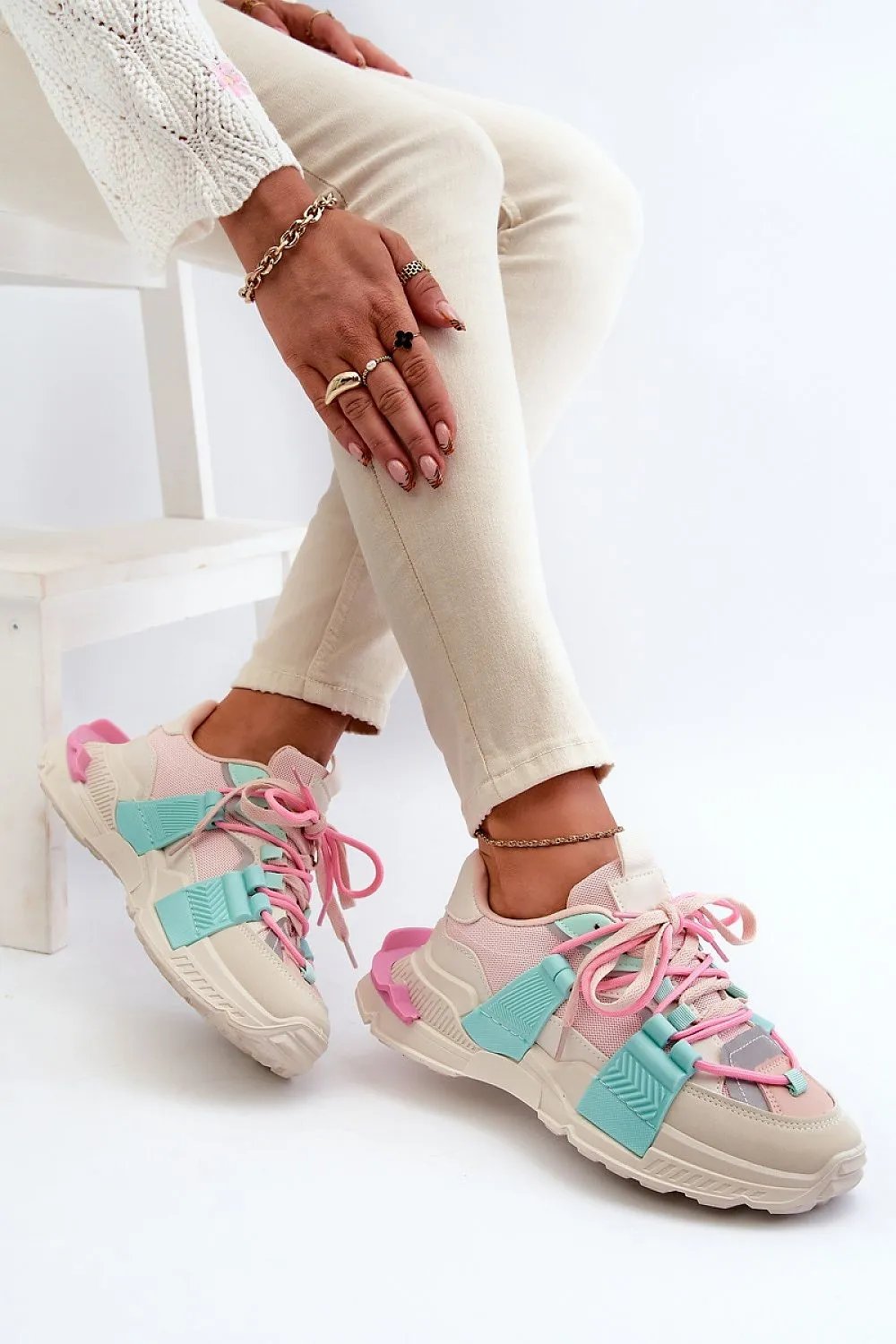 TEEK - Pink Aqua Strung Laced Sneakers