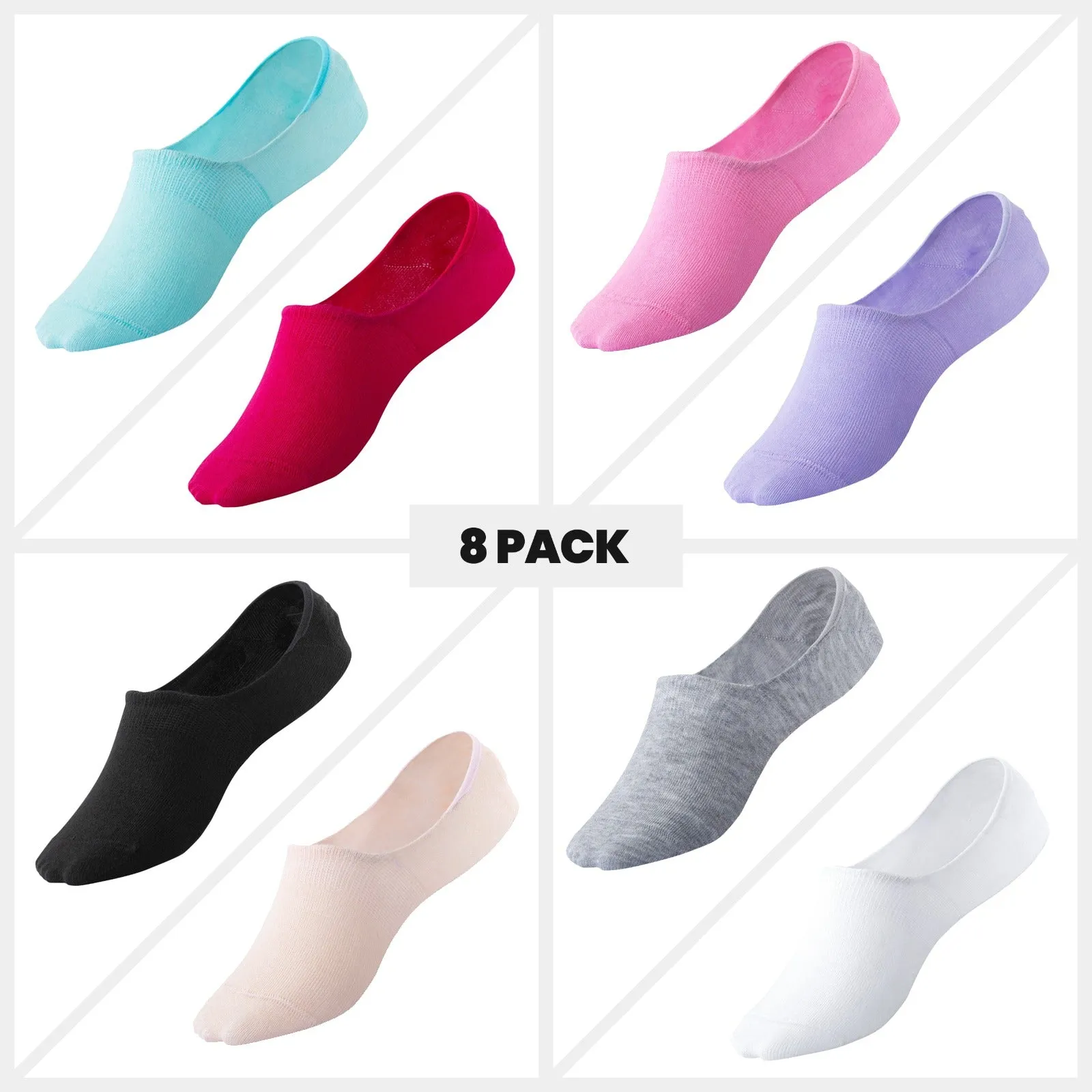 Women Bamboo No Show Socks Ultra Low-Cut, No-Show Length 8-Pack