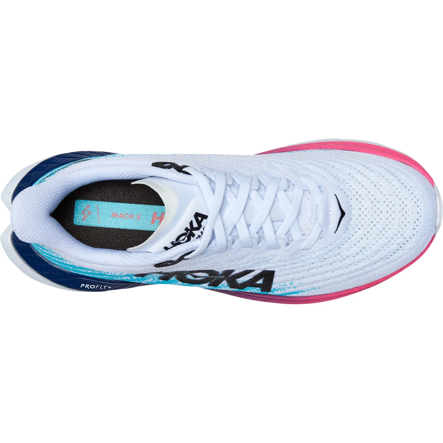 Women's Hoka Mach 5 White/Scuba Blue Mesh